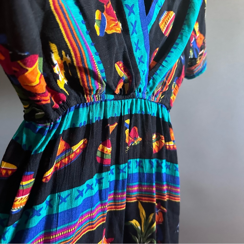 ✨ Vintage PHOEBE Petites Fiesta Print Dress – Southwestern Mexican Sombrero Scen - Picture 7 of 11